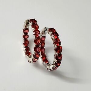 Sterling Silver 925 Pinkish Brown Tourmaline Hoops Earrings